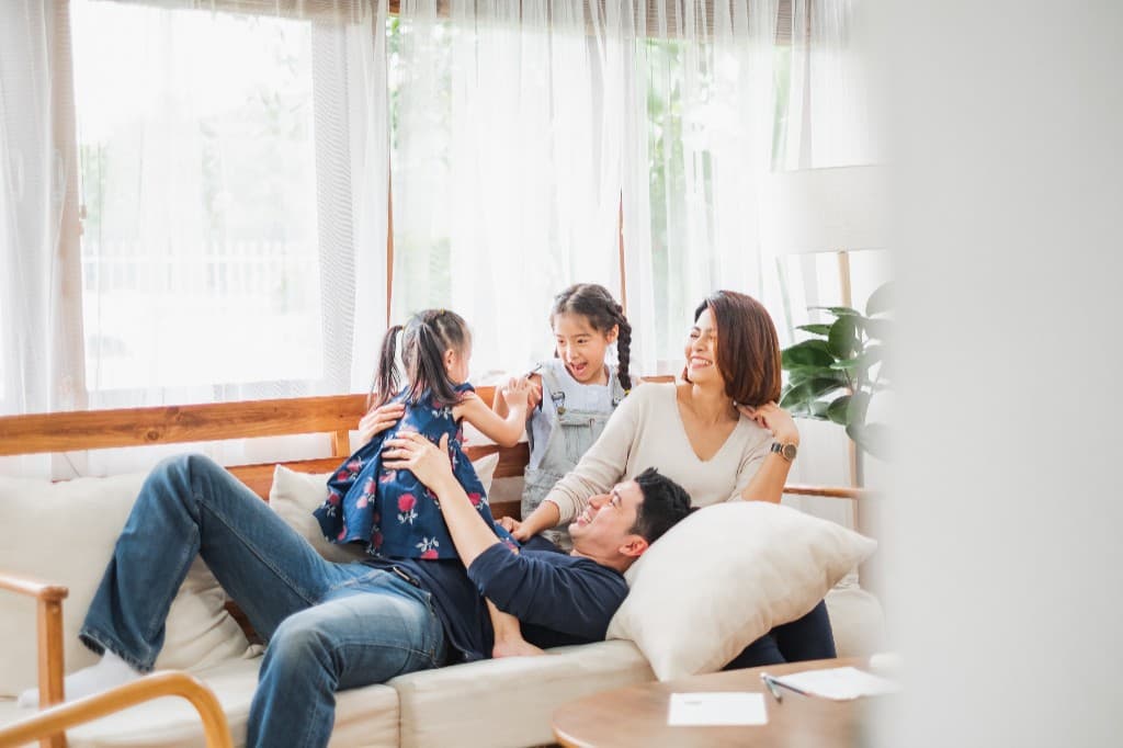 Family relaxing together at home